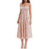 Women's dress: european and american style, high-end sensibility, spaghetti strap, sexy backless, summer floral print, french style dress for women