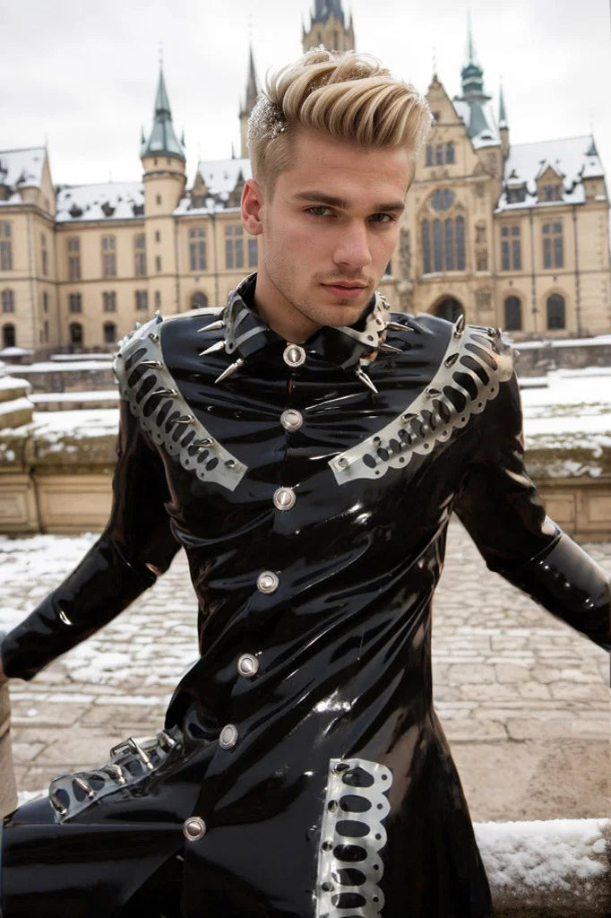 Men Latex Coats Spiked Trench