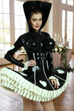 Women Latex Dress Structured Bust Collar Voluminous Ruffles