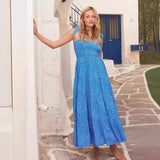 Women's dress: european and american cross-border spring/summer unique skirt, elegant and chic printed sleeveless backless tie-up dress