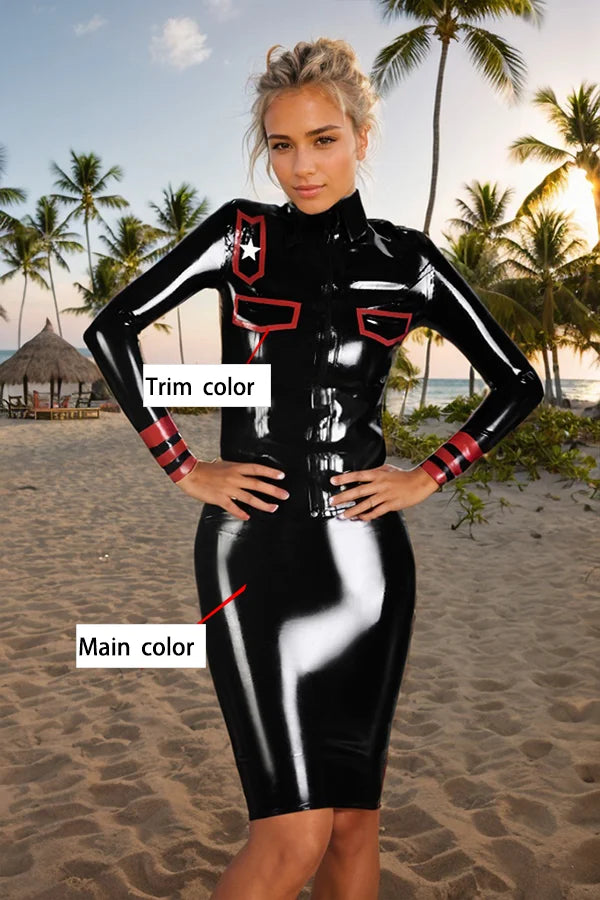 Women Starship Captain Black Latex Jackets