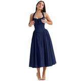 Women's summer slim-fit camisole maxi dress - european & american style fashion print halter neck lace trim dress