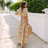 Women's summer dress - european & american style amazon long dress - high waist, spicy girl, batwing sleeve, v-neck, printed, sexy women's dress