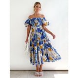 Women's dress: bestselling spring/summer one-shoulder printed puffy sleeve a-line dress for cross-border e-commerce (us/european platforms)