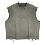 Etai men's clothing youth streetwear retro boxy sleeveless short sleeve men's high-quality pure cotton distressed tank top