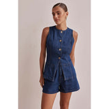 Women's pants: spring/summer amazon independent store fashion sleeveless cinched waist high-waisted loose denim shorts set (us/eu style)