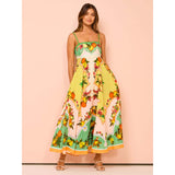 Women's summer dress: sexy spaghetti strap, high-waisted, flared maxi dress with elegant print - perfect for us & european marketplaces