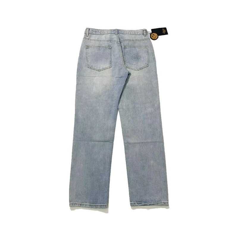 Drew house pants spring & fall fog high street smiley hole denim pants