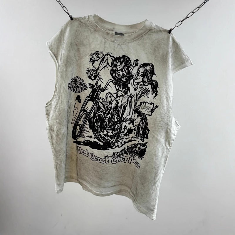 saint m t shirts  s.m cartoon harley pattern crew neck pullover tank top - wholesale