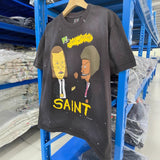 saint m t shirts  s.m cartoon suit portrait pattern crew neck pullover short sleeve one-piece wholesale