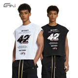 Etai men's clothing american streetwear vintage patchwork distressed tank top - trendy brand casual boxy sleeveless t-shirt