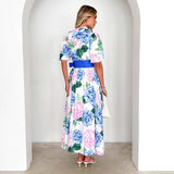 Women's dress - cross-border e-commerce, european & american style, bohemian print, spring/summer short sleeve a-line dress with belt