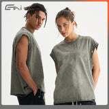 Etai men's clothing premium streetwear vintage short sleeve sleeveless tank top - heavyweight pure cotton, washed and distressed