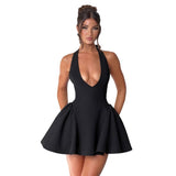 Women's dress - spring/summer european & american style sexy deep v halter neck dress - solid color sleeveless slim fit waist dress - women's skirt