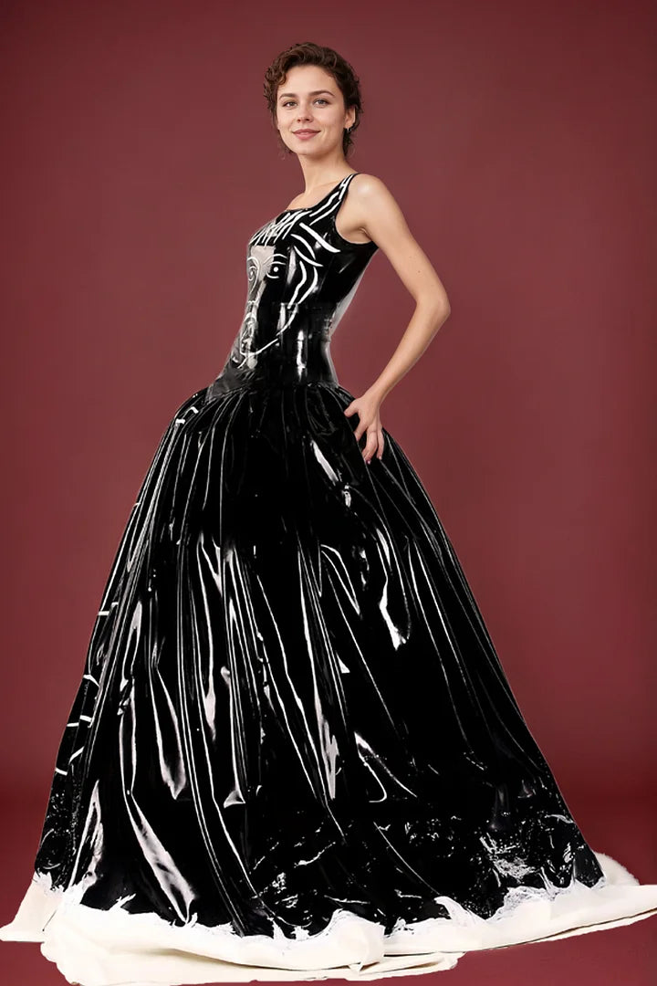 Women Latex Dress Black Evening Gown