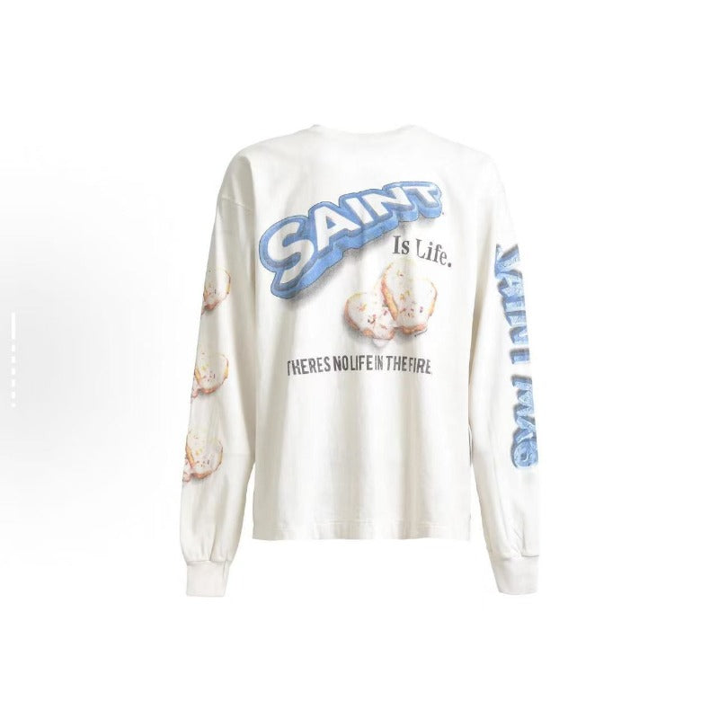 Saint m hoodie fall and winter s.m heart cookie pattern round neck pulloverlong sleeves