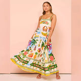 Women's summer dress: sexy spaghetti strap, high-waisted, flared maxi dress with elegant print - perfect for us & european marketplaces