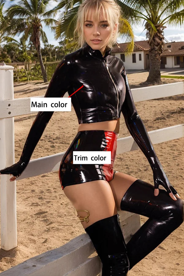 Women Latex Jackets Classic Black Cropped