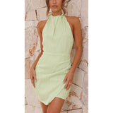 Women's dress - cross-border fashion, european & american summer, high-end halter neck textured backless bodycon dopamine sexy mini dress