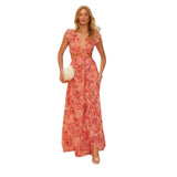 Women's dress: european and american style, cross-border amazon spring collection, elegant printed deep v-neck sexy cutout midi dress
