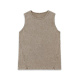 Etai men's clothing solid color retro slim-fit heavyweight tank top with washed and distressed patchwork ribbed detail