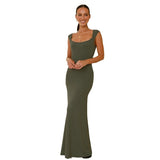 Women's dress year fashion cross-border women's pure color silmbacklessdress women's sexy slit suspender medium long women's dress
