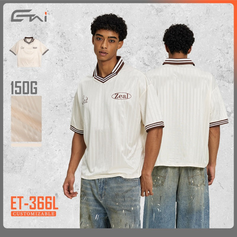 Etai men's clothing summer lightweight polo shirt color block jersey t-shirt men's trendy brand premium loose v-neck short sleeve men's t-shirt