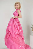 Women Latex Dress Fuchsia Funderland Fairytale Pink Gown