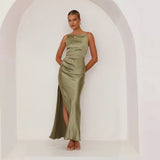 Women's dress - spring/summer solid color sexy backless slit midi sleeveless cami dress