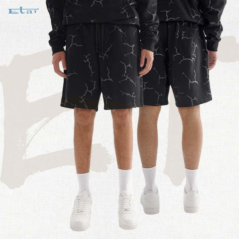 Etai men's clothing trendy all-over lightning bolt print shorts - high-quality, relaxed fit, casual drawstring printed shorts