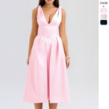 Women's summer dress - slim fit camisole maxi dress - european & american style fashion - solid color v-neck elegant dress
