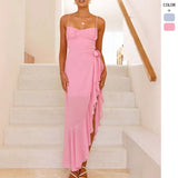 Women's dress: european and american cross-border e-commerce summer hot seller - sexy women's camisole backless ruffle asymmetrical dress/gown
