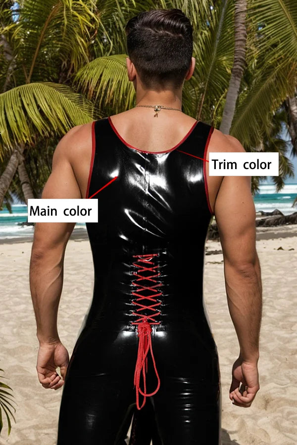 Man Latex Catsuits Double Lacing Singlet Suit