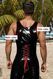 Man Latex Catsuits Double Lacing Singlet Suit