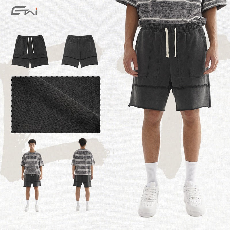 Etai men's clothing high-quality big pocket trendy men's casual shorts retro washed split hem cotton shorts