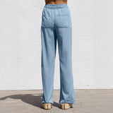 Women's tencel denim pants - spring/summer lightweight, european & american high-waisted, slimming, straight-leg, wide-leg, ice silk drape, casual pants