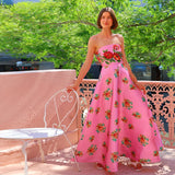 Women's dress: european and american cross-border independent station design, patchwork satin sexy bandeau print high-waisted dress, evening gown