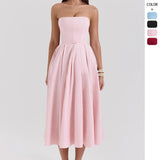 Women's dress: sexy summer outfit - high-end fishbone bandeau dress, pure & sultry style, hot girl slim fit, backless midi dress