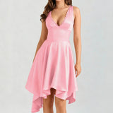 Women's dress: european and american cross-border fashion, lace, sexy backless v-neck midi dress, waist-cinching, slim-fit, elegant dress