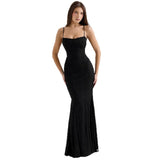 Women's dress - european & american style, sexy, slimming, backless, amazon-inspired bandeau, cinched waist, long formal gown
