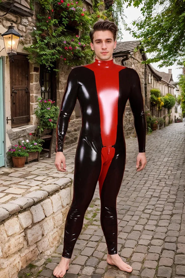 Man Latex Catsuits Hazardous Codpiece Back Zipper