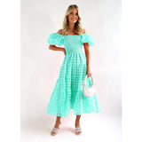 Women's dress: european and american style amazon bestseller - summer one-shoulder puff sleeve fashionable hot girl maxi dress