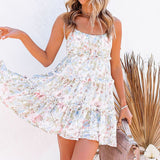 Women's dress - cross-border spring/summer european and american style - foreign trade women's clothing - spaghetti strap ruffle hem printed dress - short skirt - fashionable and elegant