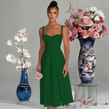 Women's dress - european & american amazon spring/summer fashion casual tie-waist slim-fit slit cami high-end dress