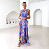 Women's dress - cross-border fashion: printed halter neck beach bohemian high-waisted backless floral dress