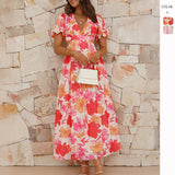 Women's dress - cross-border fashion, european & american export, independent website, spring/summer fresh & elegant floral print, maxi swing dress with open back design