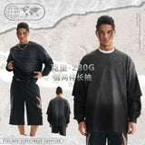 Etai men's fashion trendy heavyweight faux two-piece long sleeve t-shirt for men - premium quality pure cotton washed vintage double yarn tee