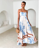 Women's dress: european and american style, cross-border summer fashion, printed backless cami, sexy high-waisted swing dress