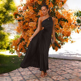 Women's dress: amazon hot-selling cross-border fashionable slim-fit one-shoulder cutout pleated evening gown for spring/summer (us & european styles)
