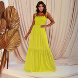 Women's dress: european and american style, solid color, high-waisted, slimming, elegant, vintage-inspired, spaghetti strap, maxi length, dress, light luxury